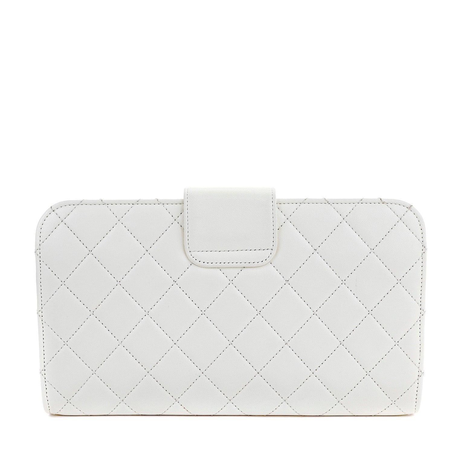 Chanel Ivory Lambskin Clutch with CC Enamel & Bronze Hardware
