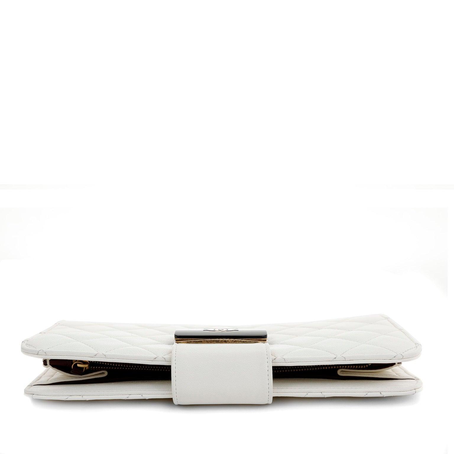 Chanel Ivory Lambskin Clutch with CC Enamel & Bronze Hardware