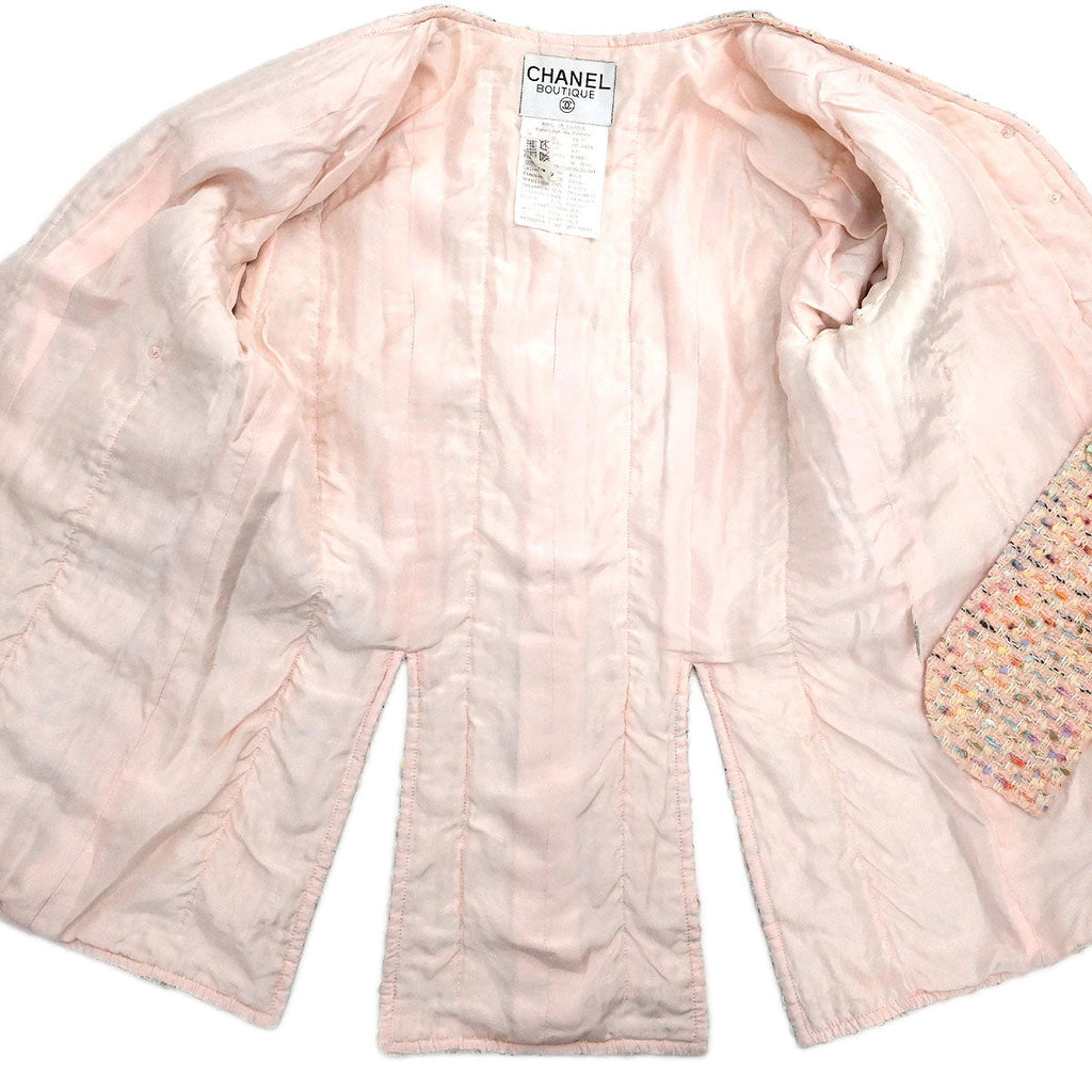 Chanel 1994 Setup Suit Jacket Skirt Tweed Pink #40