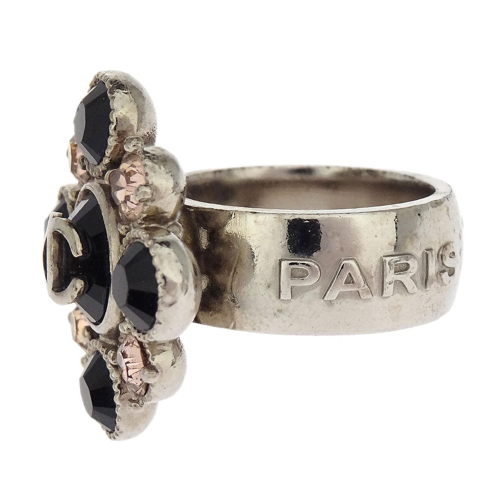 Chanel CC Ring Rhinestone Silver #53 08C