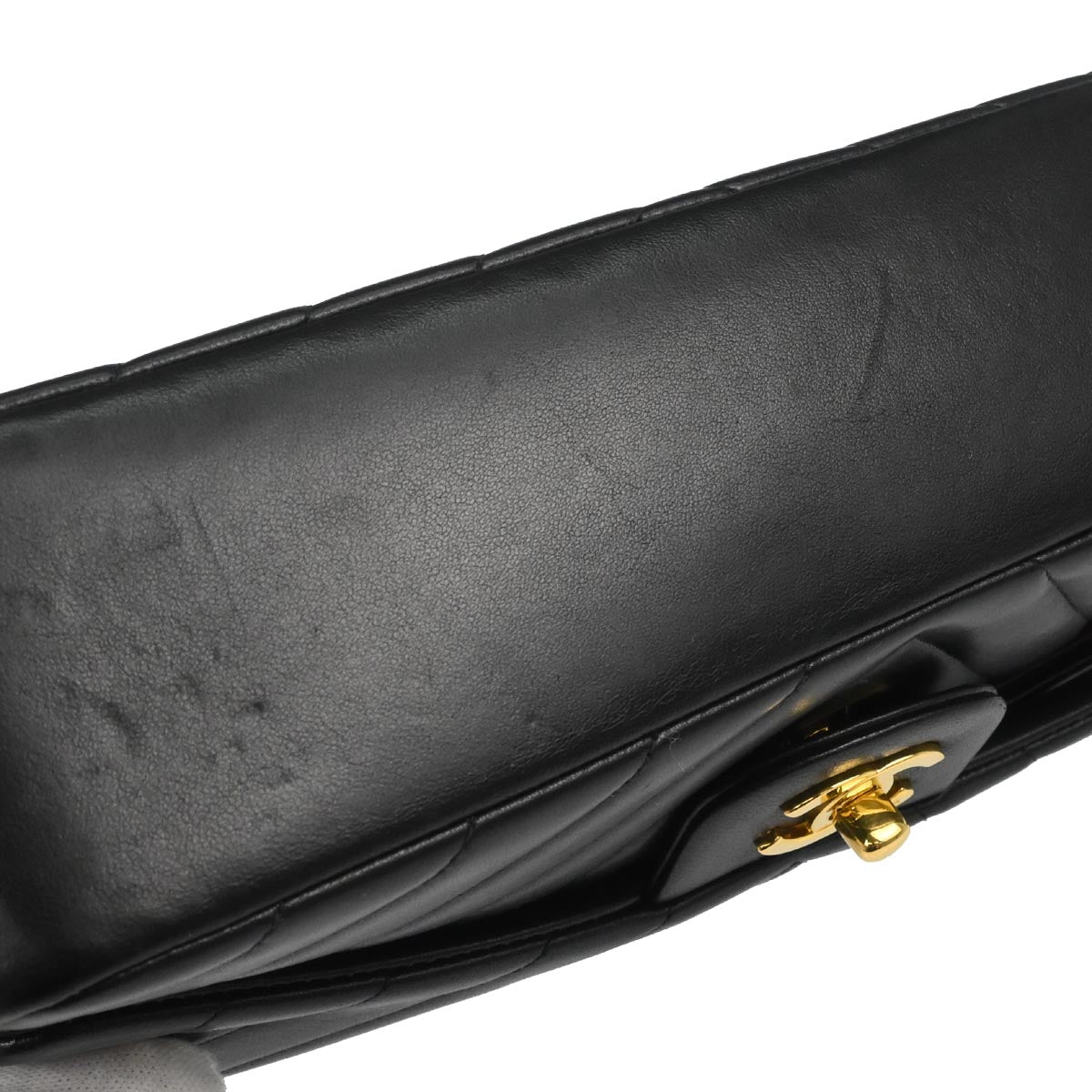 Chanel 1991-1994 Black Lambskin Chevron Medium Classic Double Flap Shoulder Bag