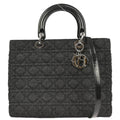 Christian Dior Black Denim Large Lady Dior Cannage 2way Shoulder Handbag