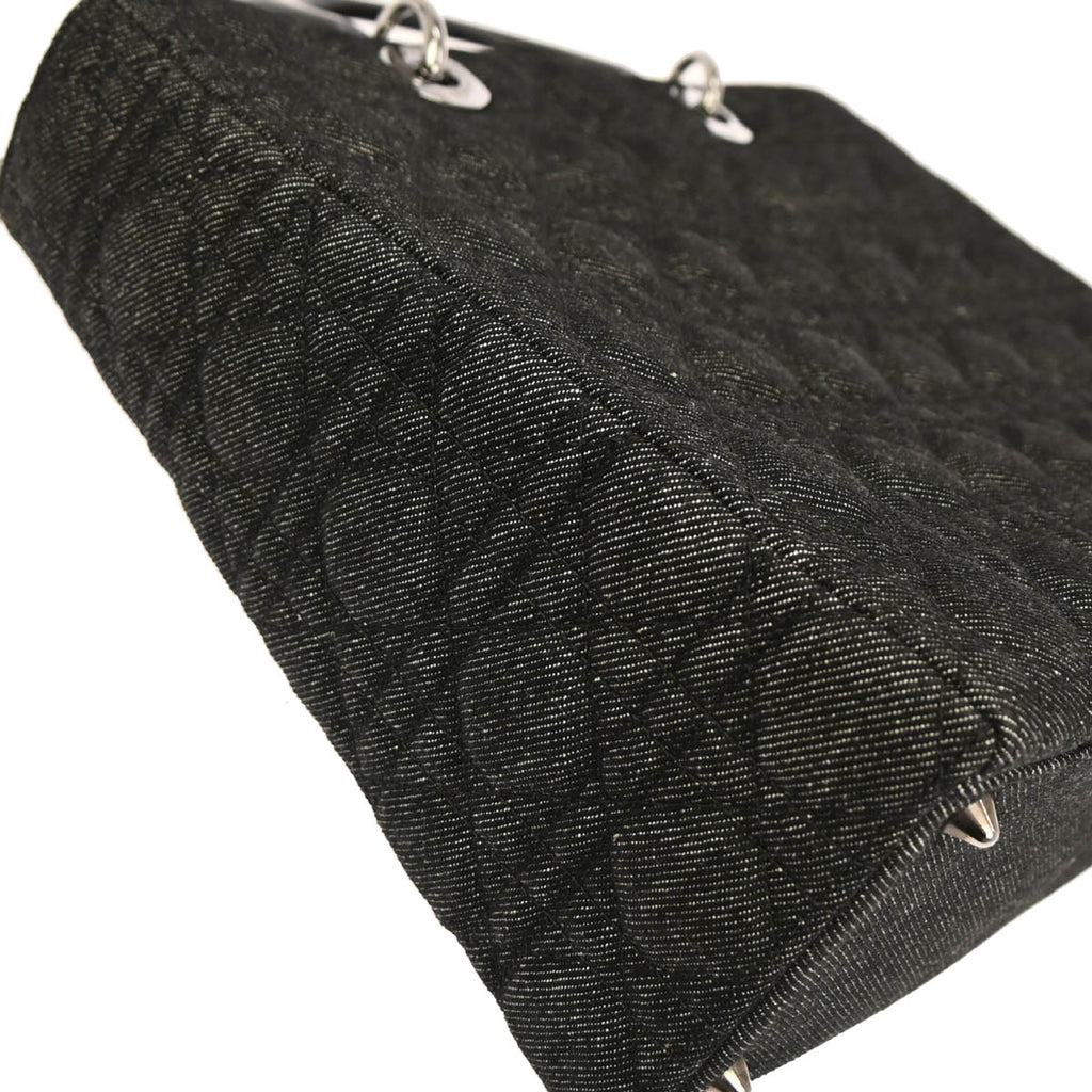 Christian Dior Black Denim Large Lady Dior Cannage 2way Shoulder Handbag