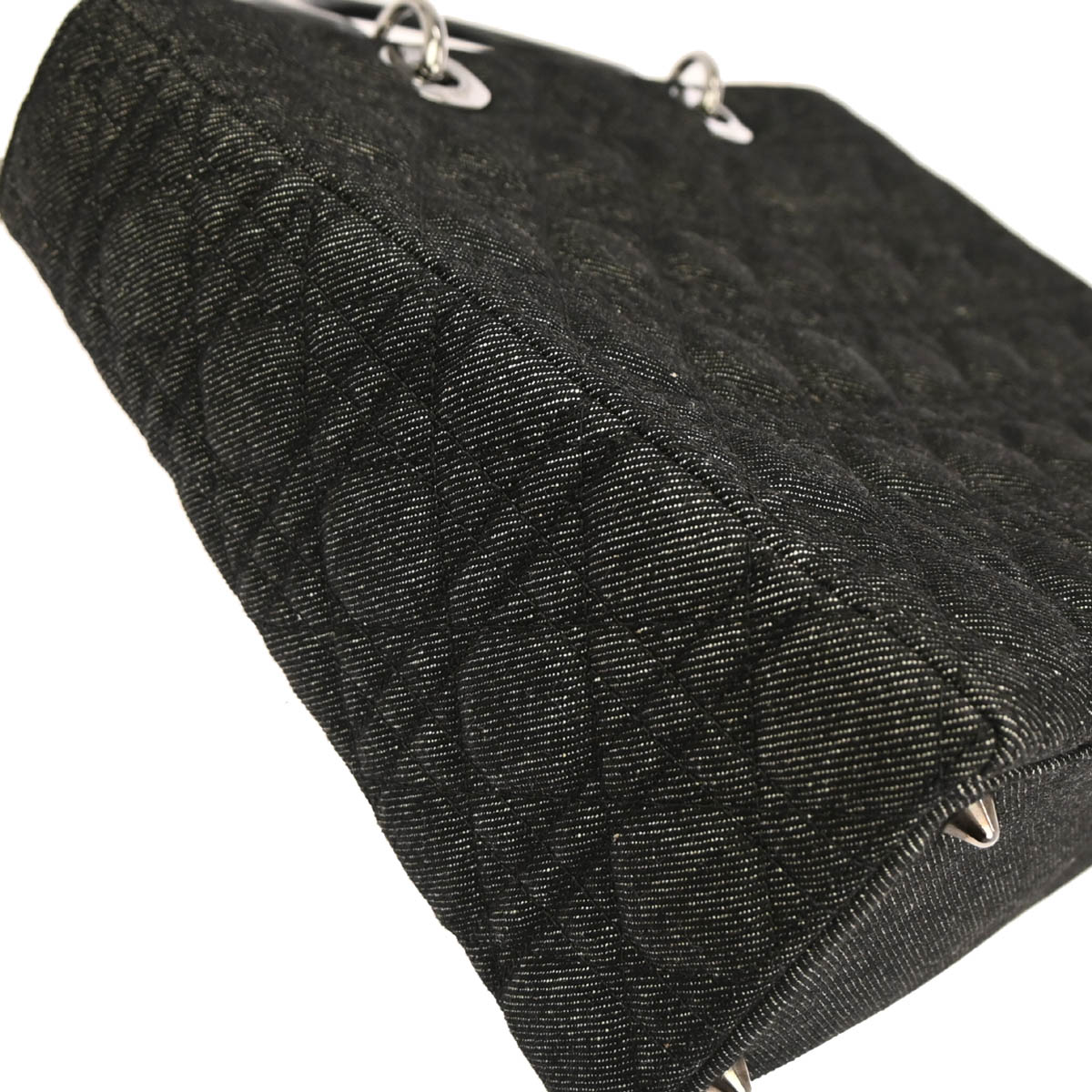 Christian Dior Black Denim Large Lady Dior Cannage 2way Shoulder Handbag