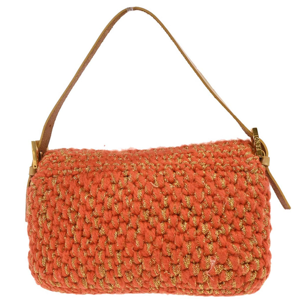 Fendi Orange Gold Wool Baguette Handbag