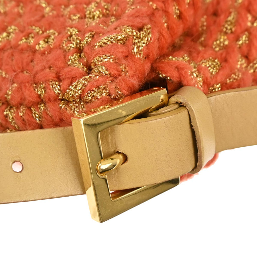 Fendi Orange Gold Wool Baguette Handbag