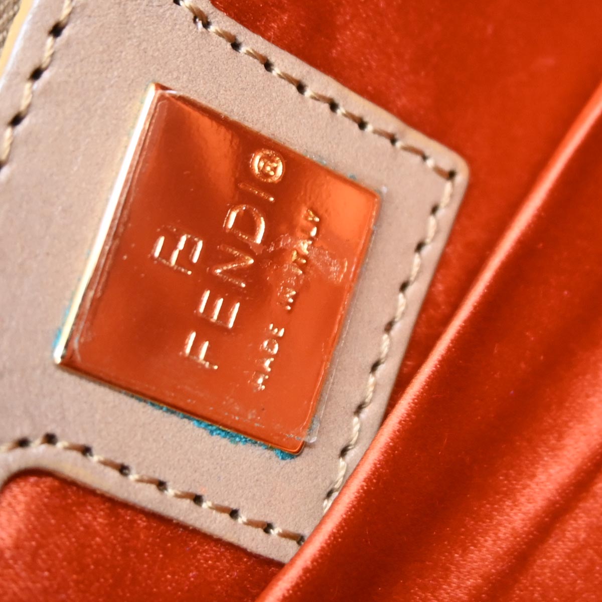 Fendi Orange Gold Wool Baguette Handbag