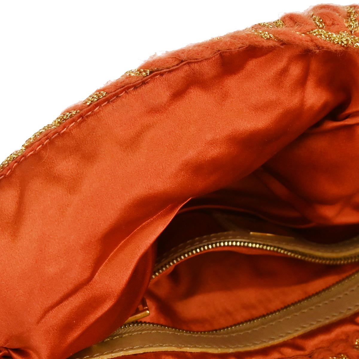 Fendi Orange Gold Wool Baguette Handbag