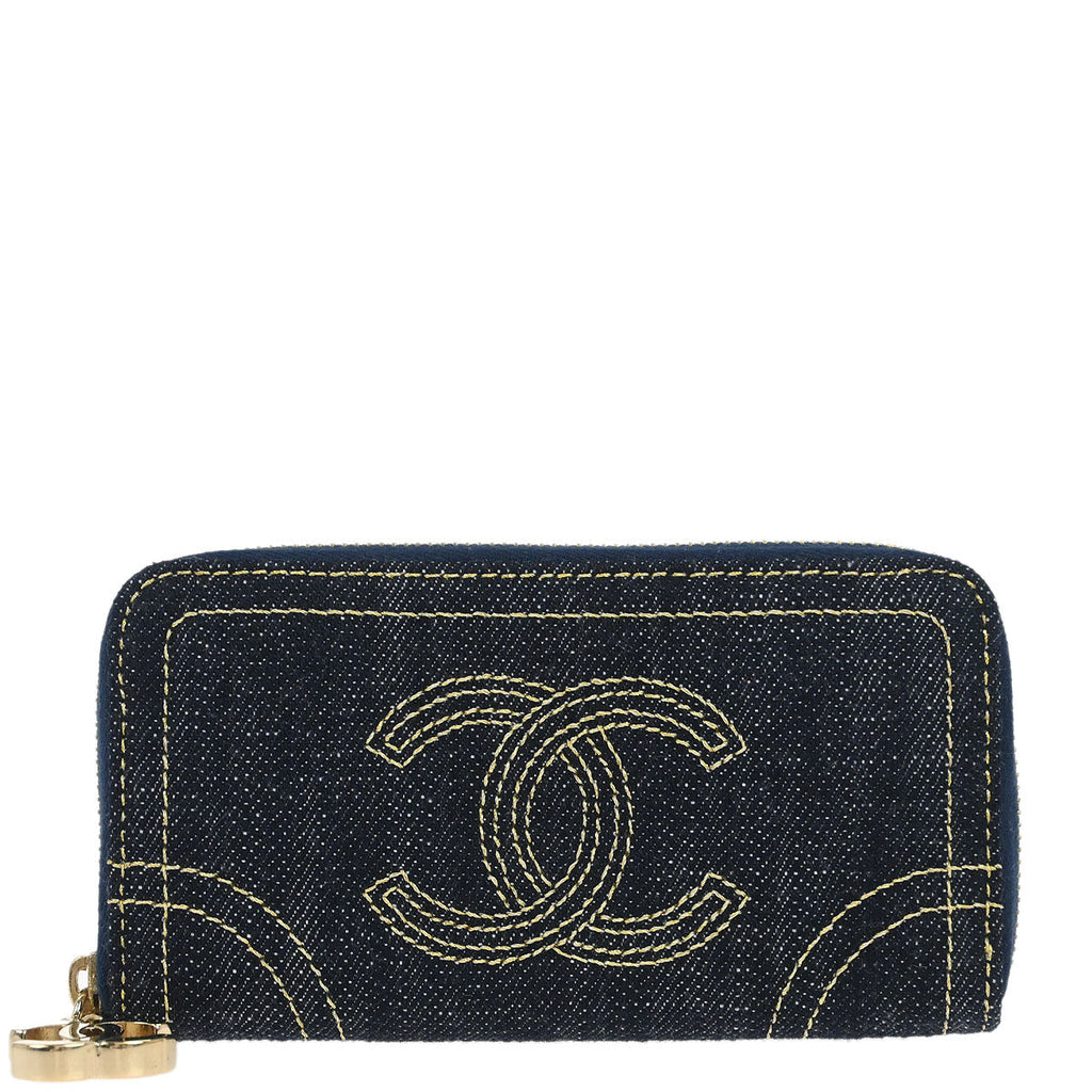 Chanel 2005-2006 Navy Sparkling Denim Coin Purse Wallet