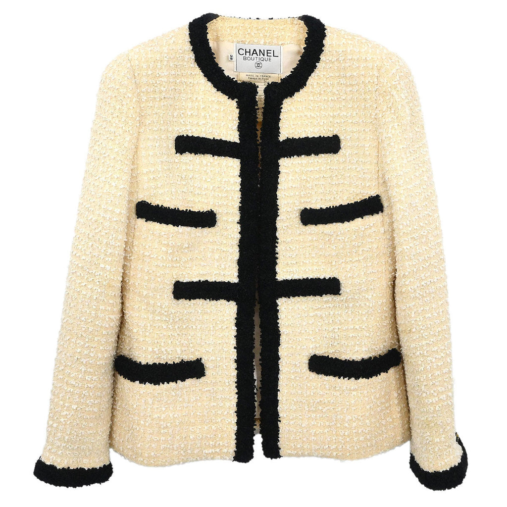 Chanel 1995 Collarless Single Breasted Jacket Ivory #38