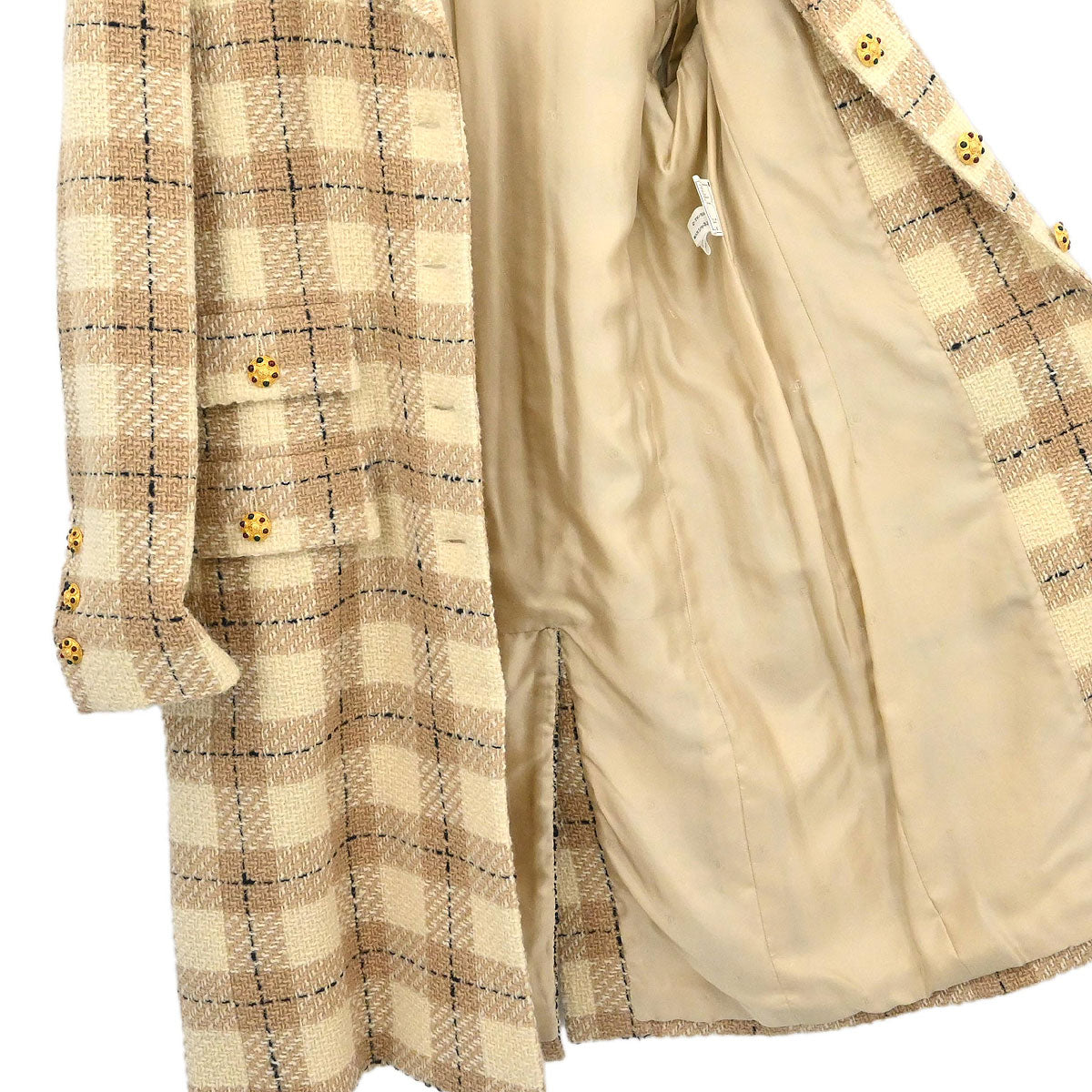 Chanel 1996 Single Breasted Coat Beige #42