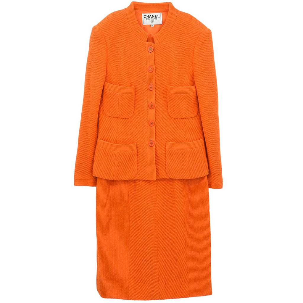 Chanel 1995 Setup Suit Jacket Skirt Orange #40