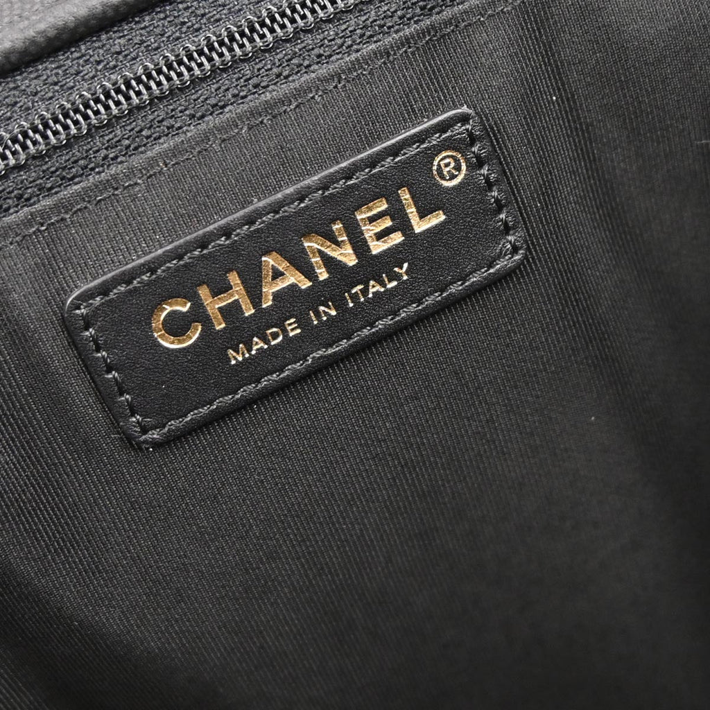 Chanel 2019 Black Caviar Skin Chevron Shopping Tote Chain Handbag