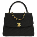 Chanel 1991-1994 Black Linen Top Handle 2way Shoulder Handbag