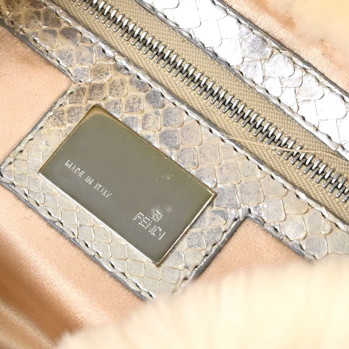 Fendi * White Rabbit Fur Python Baguette Handbag