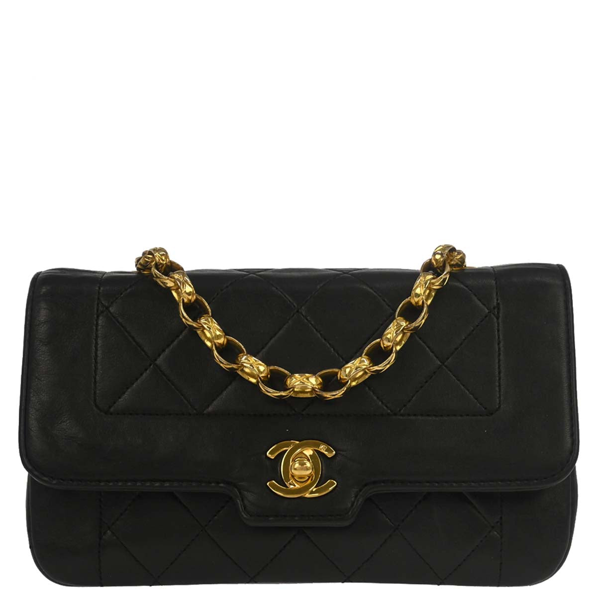 Chanel 1989-1991 Black Lambskin Single Flap Shoulder Bag