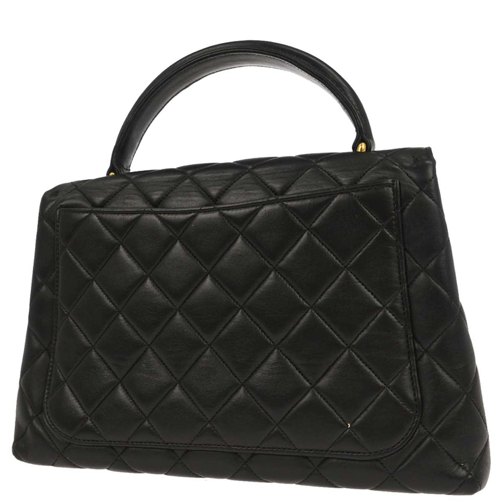 Chanel 1996-1997 Black Lambskin Kelly Top Handle Handbag