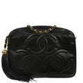 Chanel 1994-1996 Black Lambskin Triple CC Camera Bag Small