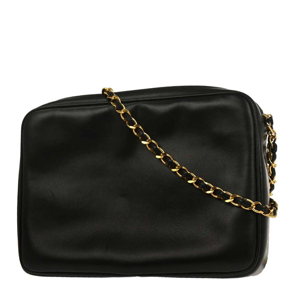 Chanel 1994-1996 Black Lambskin Triple CC Camera Bag Small