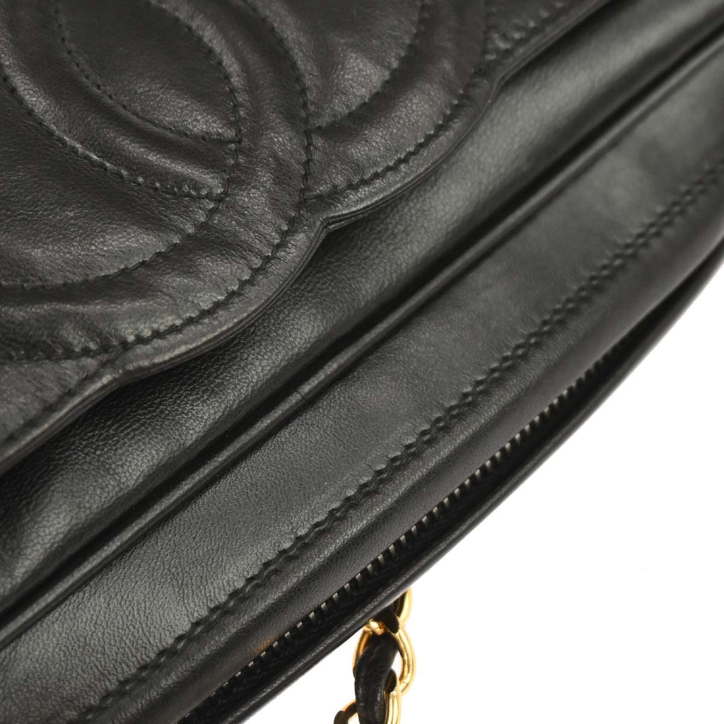 Chanel 1994-1996 Black Lambskin Triple CC Camera Bag Small