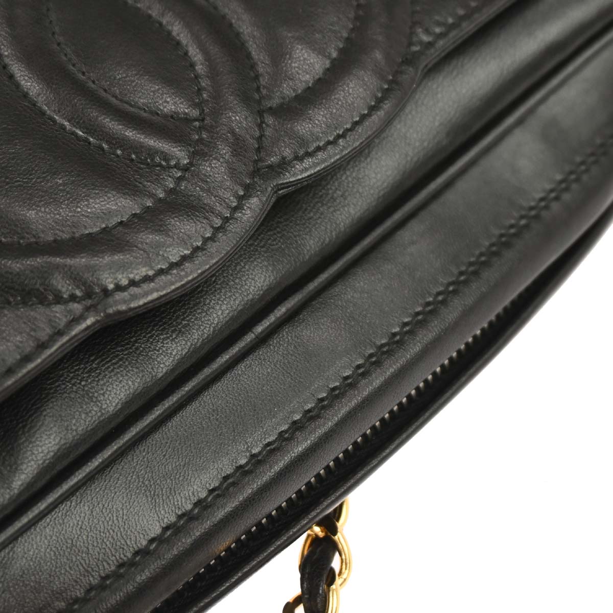 Chanel 1994-1996 Black Lambskin Triple CC Camera Bag Small
