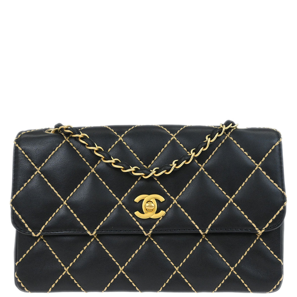 Chanel 2006-2008 Black Calfskin Wild Stitch Single Flap Shoulder Bag