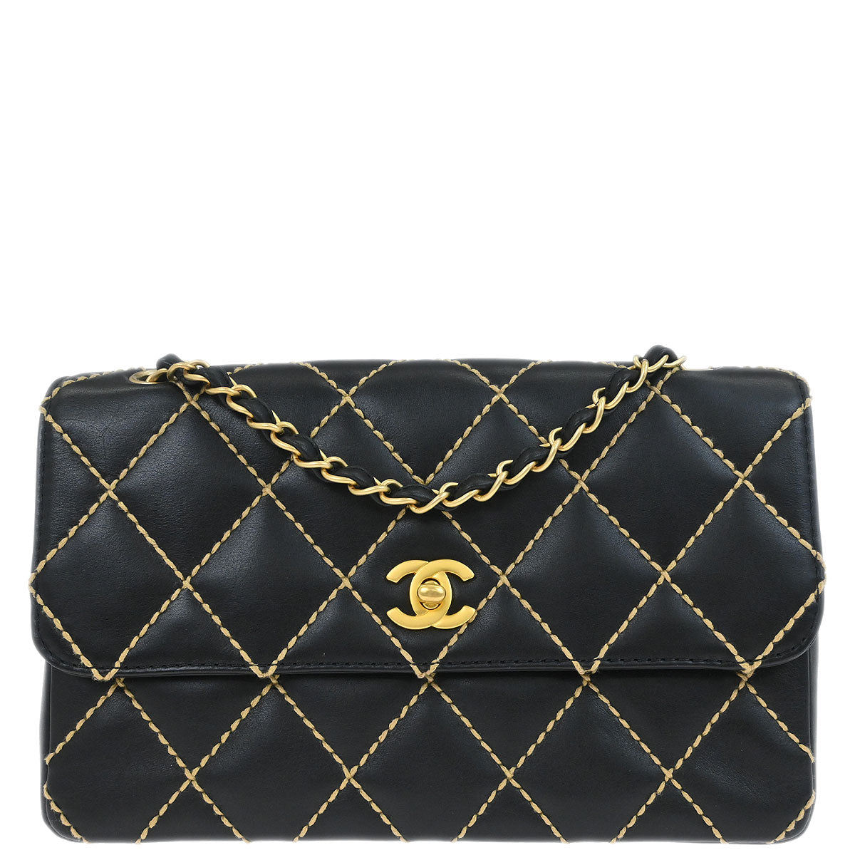 Chanel 2006-2008 Black Calfskin Wild Stitch Single Flap Shoulder Bag