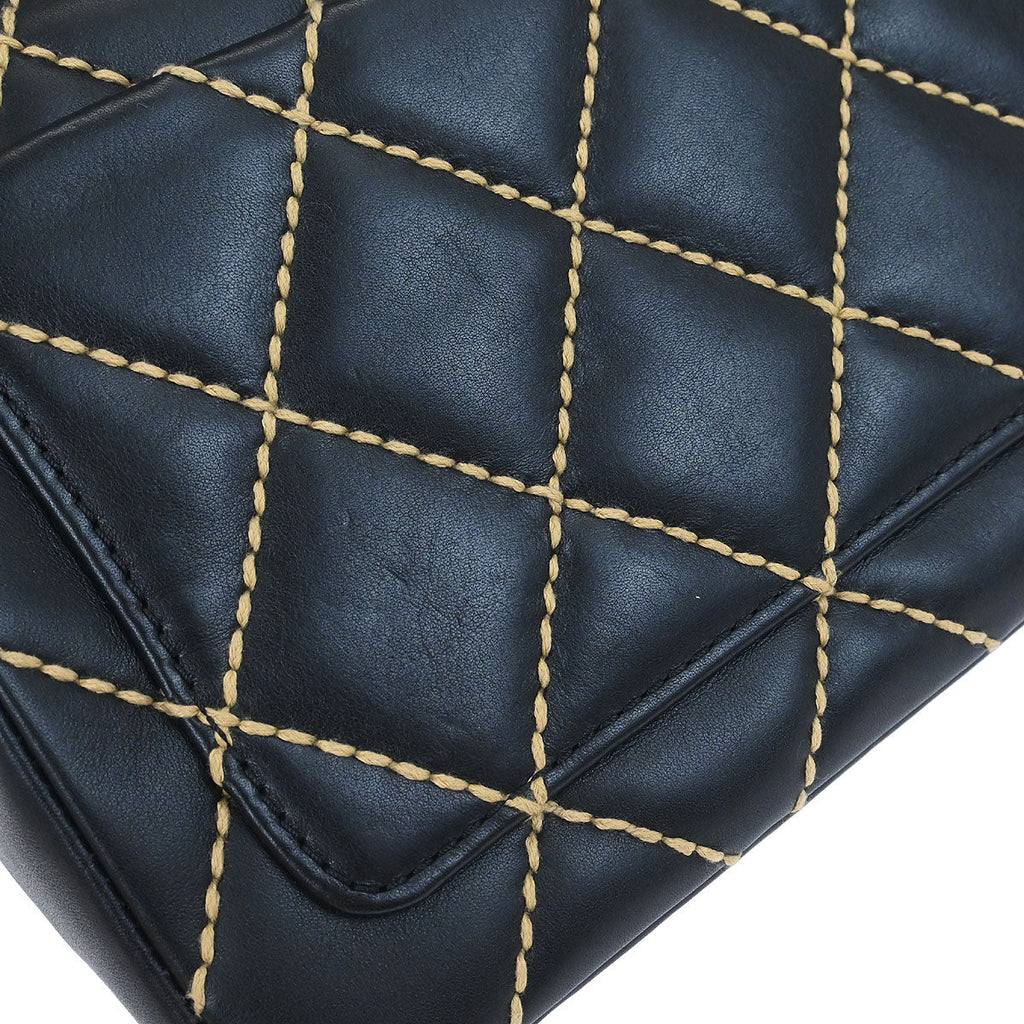 Chanel 2006-2008 Black Calfskin Wild Stitch Single Flap Shoulder Bag