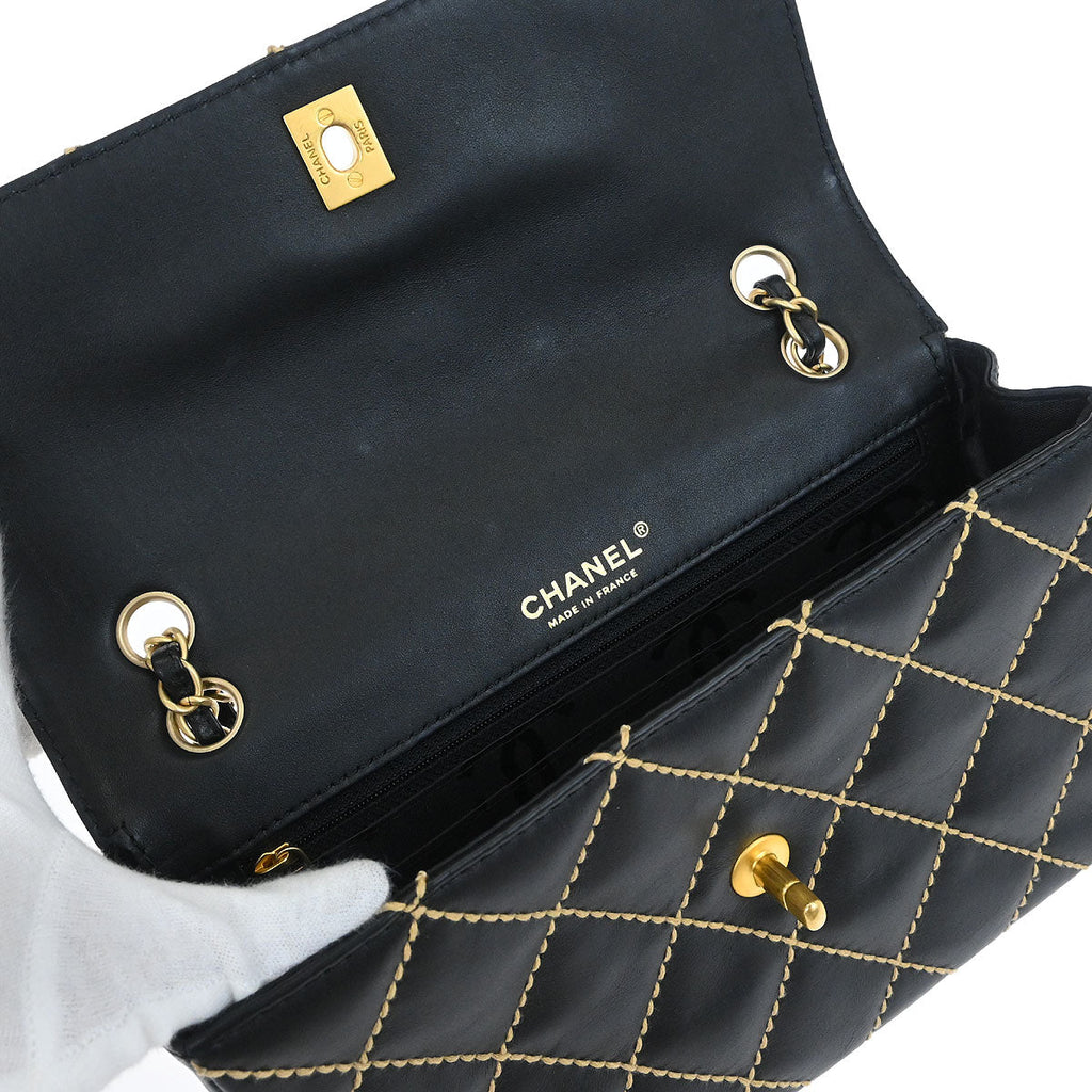 Chanel 2006-2008 Black Calfskin Wild Stitch Single Flap Shoulder Bag