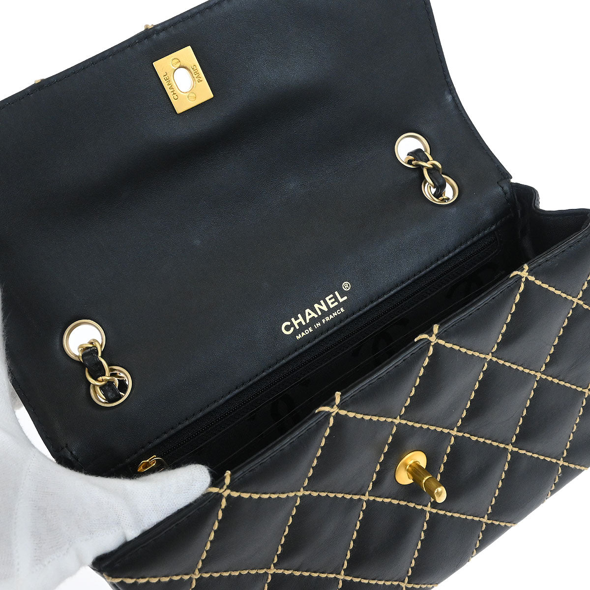 Chanel 2006-2008 Black Calfskin Wild Stitch Single Flap Shoulder Bag