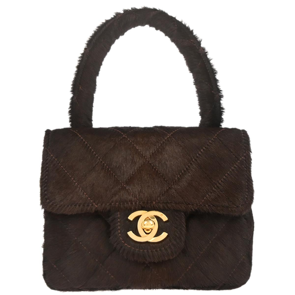Chanel 1991-1994 Brown Pony Hair Micro Classic Flap Handbag