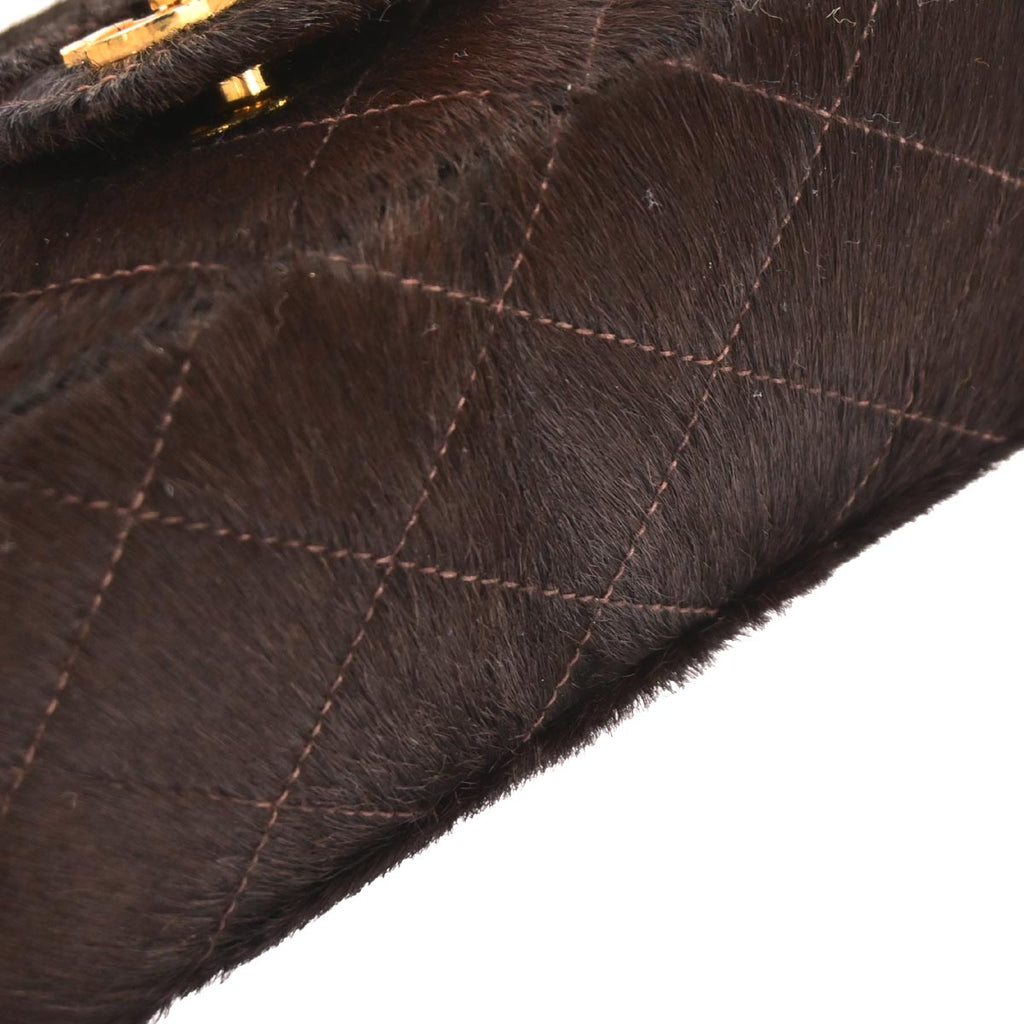 Chanel 1991-1994 Brown Pony Hair Micro Classic Flap Handbag