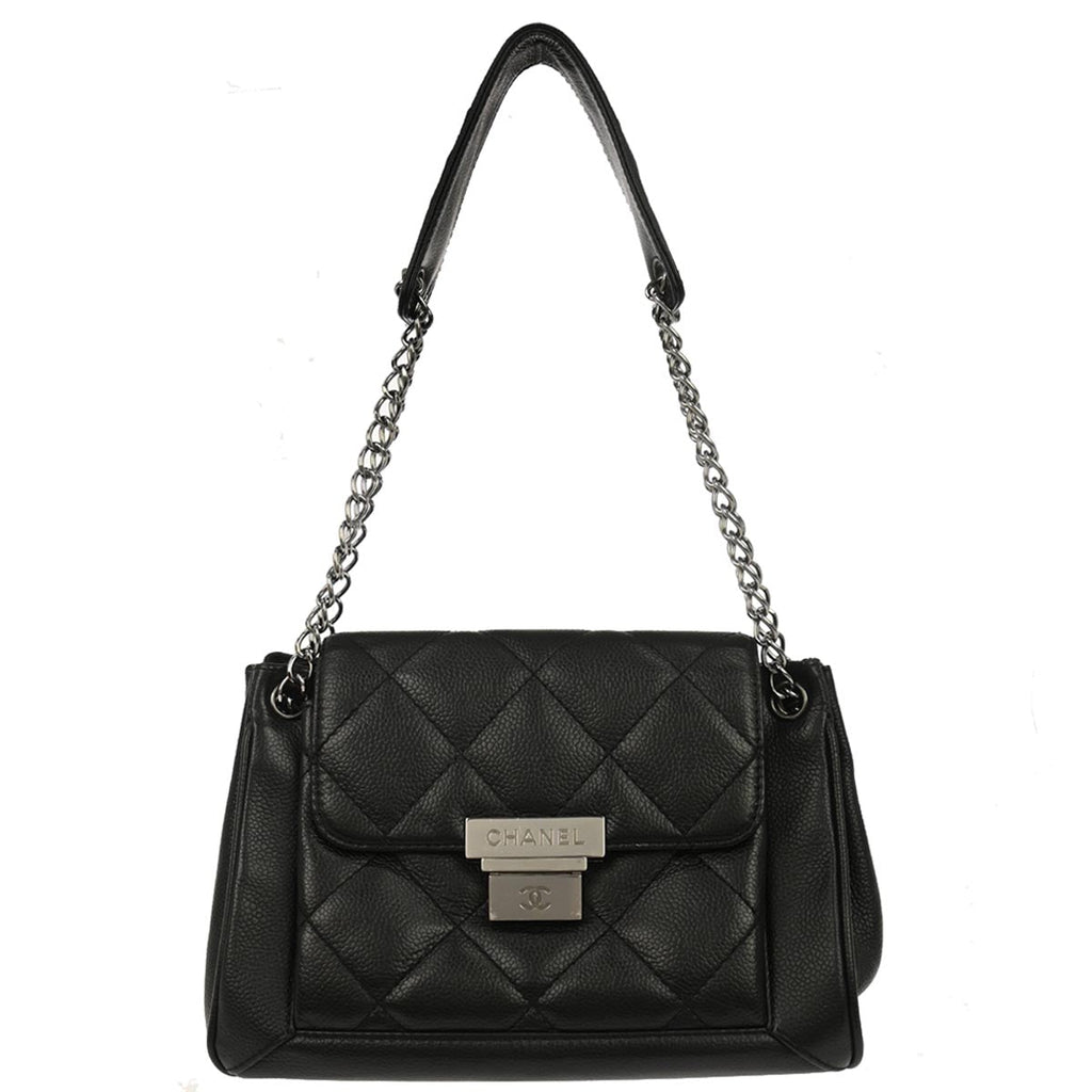 Chanel 2003-2004 Black Caviar Skin Accordion Flap Handbag