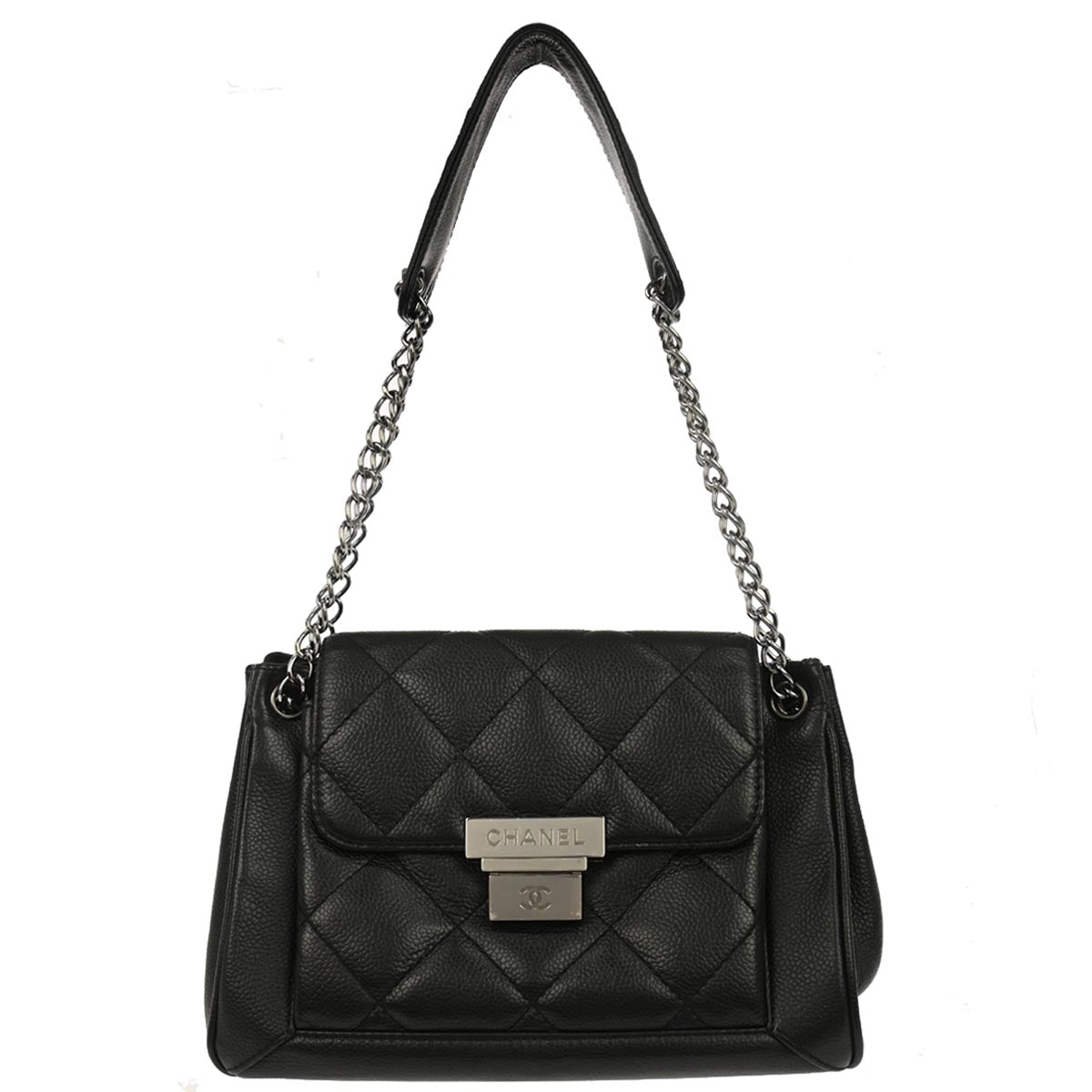 Chanel 2003-2004 Black Caviar Skin Accordion Flap Handbag