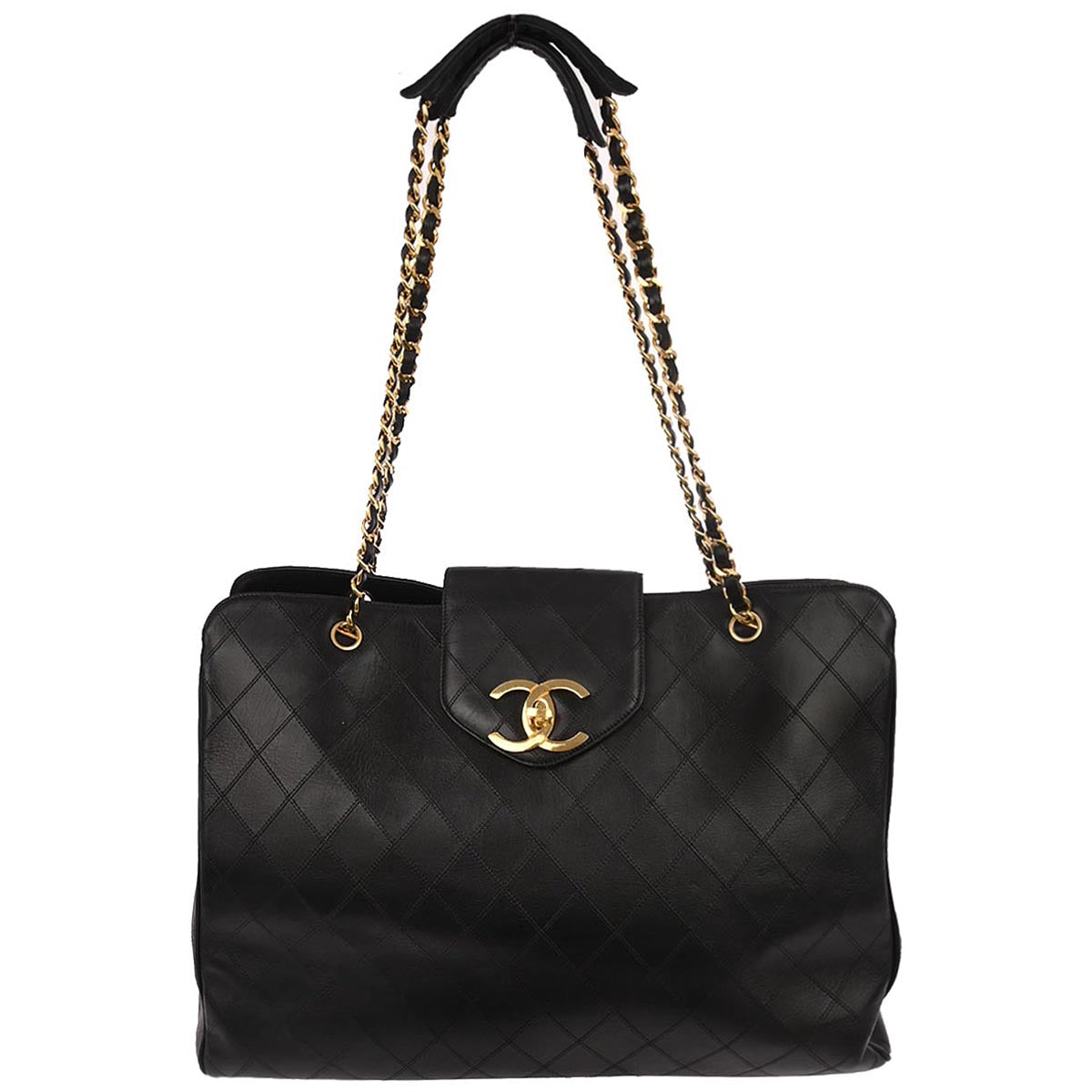 Chanel 1991-1994 Black Lambskin Bicolore Supermodel Shoulder Bag