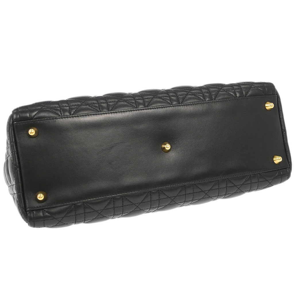 Christian Dior Black Lambskin Large Lady Dior Cannage 2way Shoulder Handbag