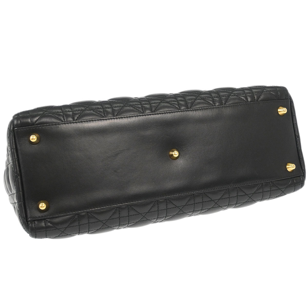 Christian Dior Black Lambskin Large Lady Dior Cannage 2way Shoulder Handbag