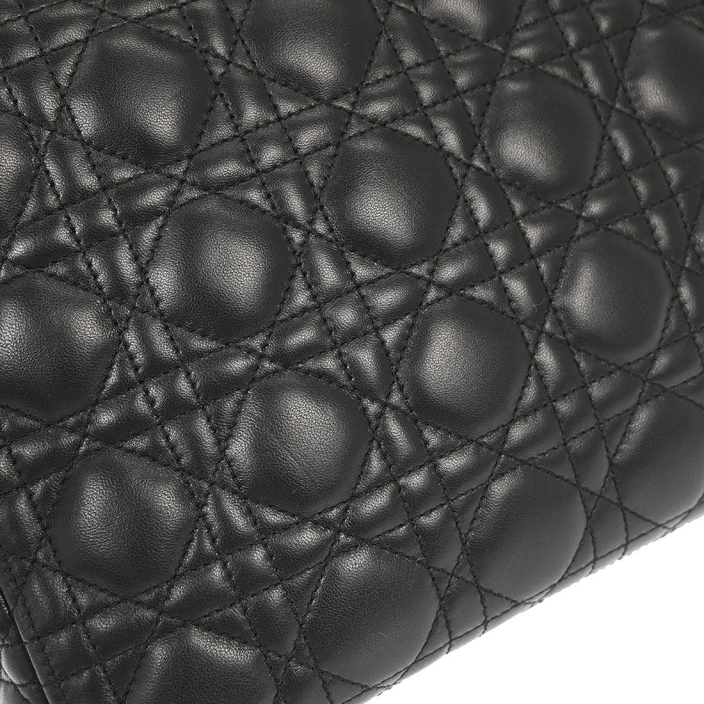 Christian Dior Black Lambskin Large Lady Dior Cannage 2way Shoulder Handbag