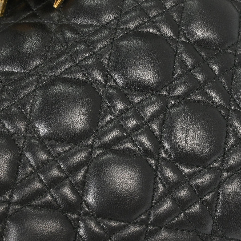 Christian Dior Black Lambskin Large Lady Dior Cannage 2way Shoulder Handbag