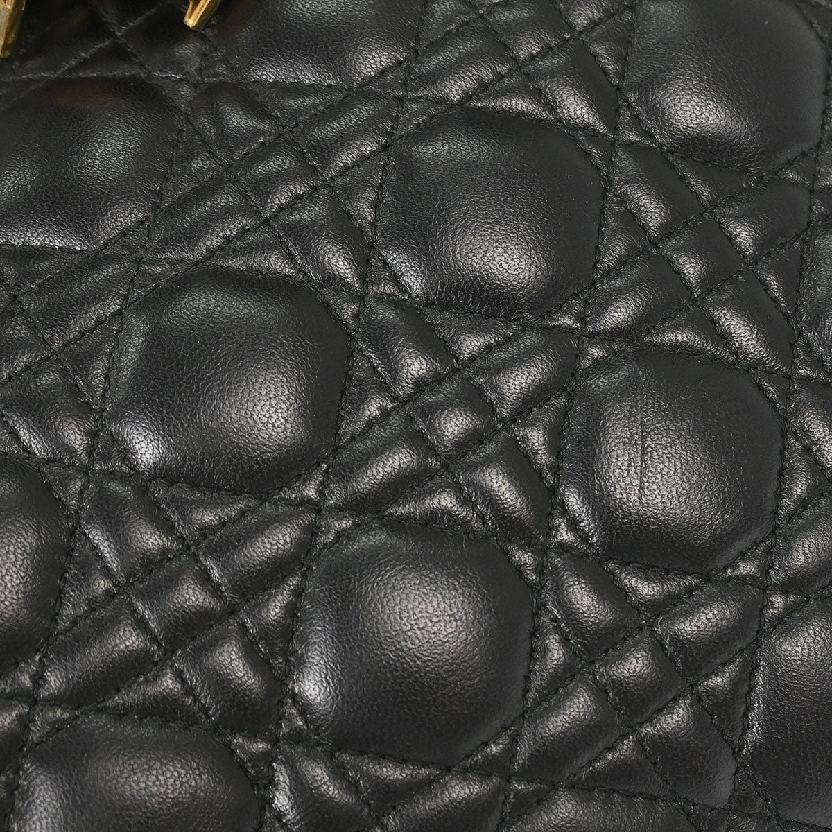 Christian Dior Black Lambskin Large Lady Dior Cannage 2way Shoulder Handbag