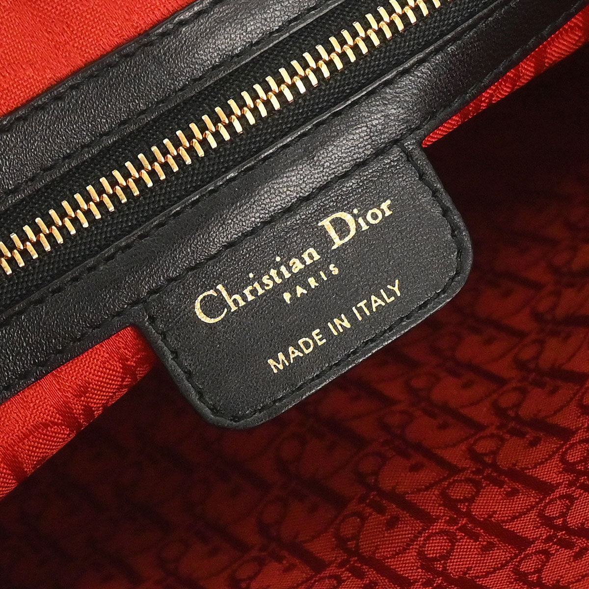 Christian Dior Black Lambskin Large Lady Dior Cannage 2way Shoulder Handbag