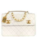 Chanel 1989-1991 White Lambskin Double Turnlock 2way Shoulder Handbag