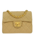 Chanel 1991-1994 Beige Lambskin Mini Classic Square Flap Shoulder Bag 17