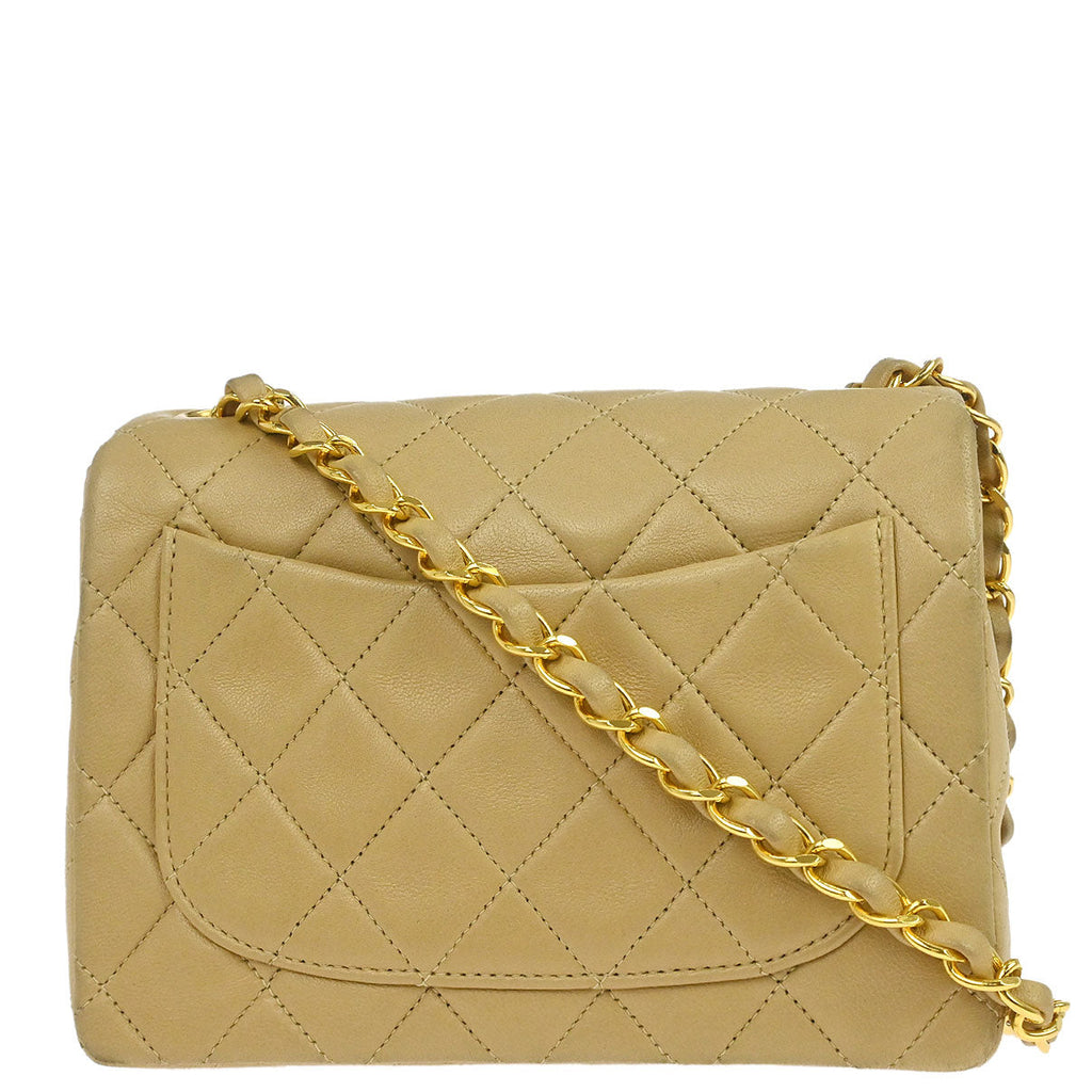 Chanel 1991-1994 Beige Lambskin Mini Classic Square Flap Shoulder Bag 17