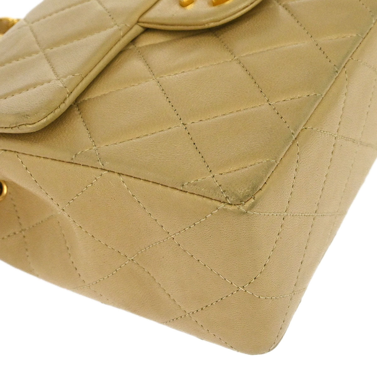Chanel 1991-1994 Beige Lambskin Mini Classic Square Flap Shoulder Bag 17