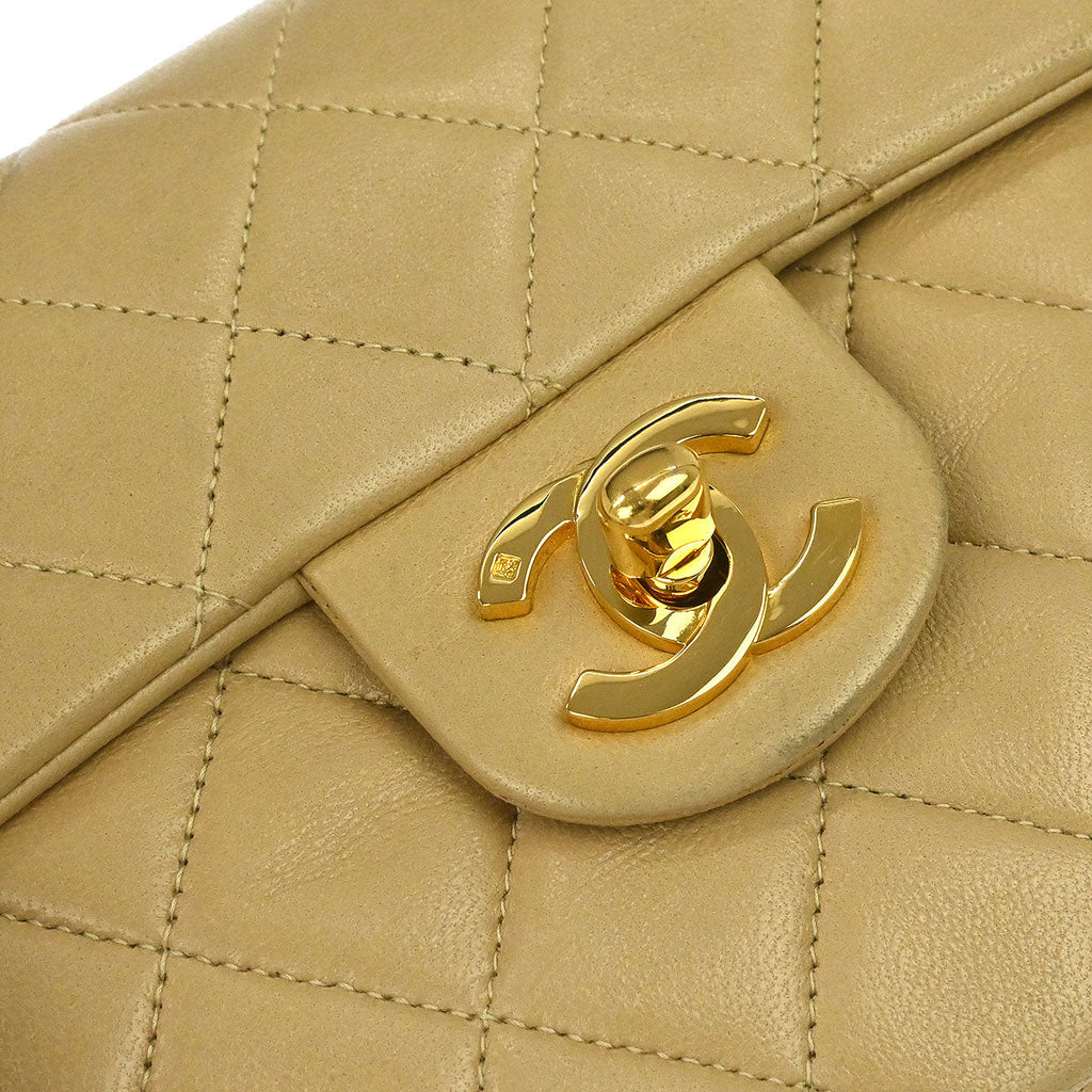 Chanel 1991-1994 Beige Lambskin Mini Classic Square Flap Shoulder Bag 17