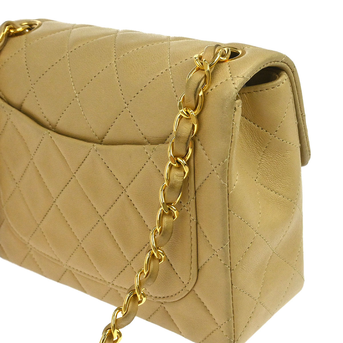 Chanel 1991-1994 Beige Lambskin Mini Classic Square Flap Shoulder Bag 17
