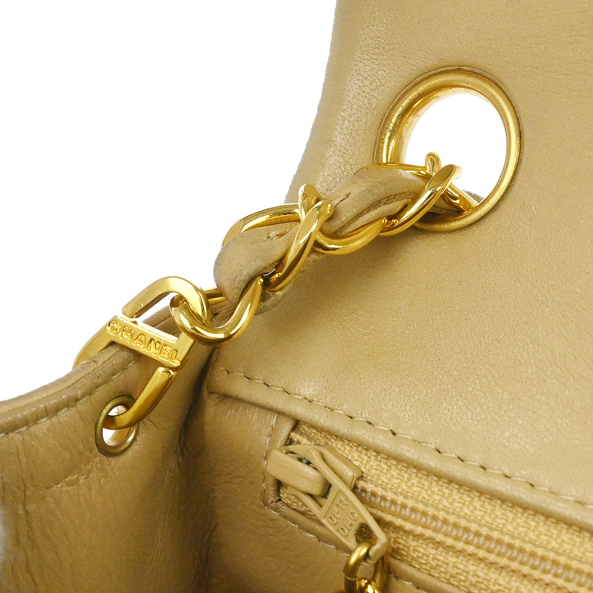 Chanel 1991-1994 Beige Lambskin Mini Classic Square Flap Shoulder Bag 17