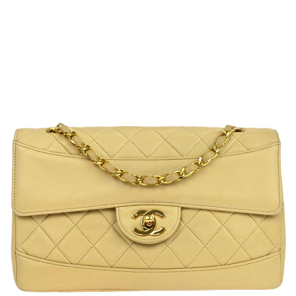 Chanel 1989-1991 Beige Lambskin Single Flap Shoulder Bag