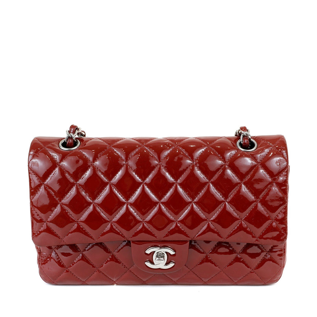 Chanel Dark Red Patent Leather Medium Classic with SiLouis Vuittoner Hardware